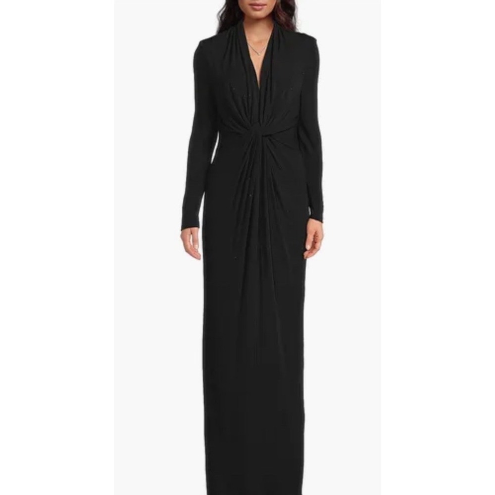 Ungaro Gaya Black Twist-Front Liquid Dress Gown Formal Mother Of Bride Medium